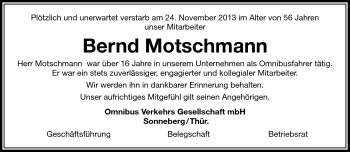 Traueranzeige von Bernd Motschmann von Südthüringer Presse