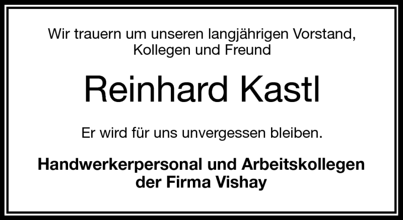  Traueranzeige für Reinhard Kastl vom 29.11.2013 aus Frankenpost