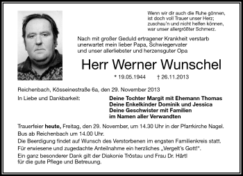 Traueranzeige von Werner Wunschel von Frankenpost