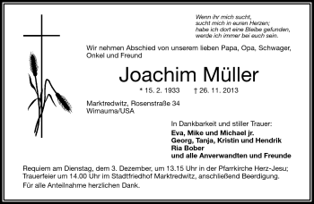 Traueranzeige von Joachim Müller von Frankenpost