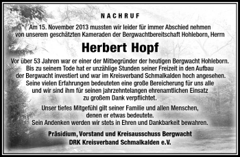 Traueranzeige von Herbert Hopf von Südthüringer Presse