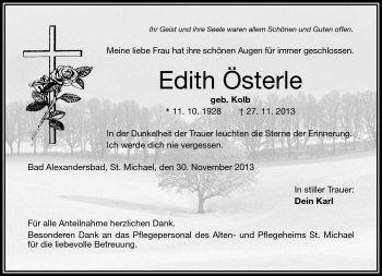 Traueranzeige von Edith Österle von Frankenpost