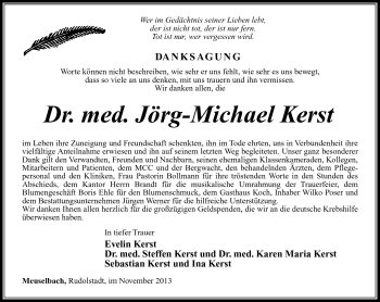 Traueranzeige von Jörg-Michael Kerst von Südthüringer Presse