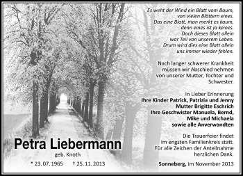 Traueranzeige von Petra Liebermann von Südthüringer Presse
