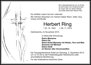 Traueranzeige von Herbert Ring von Frankenpost