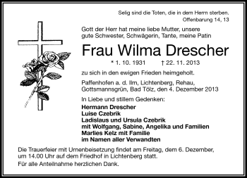 Traueranzeige von Wilma Drescher von Frankenpost