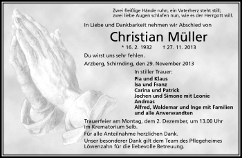 Traueranzeige von Christian Müller von Frankenpost