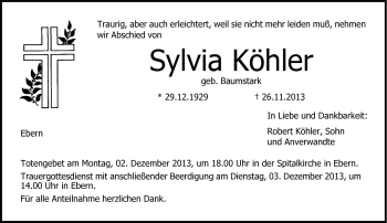 Traueranzeige von Sylvia Köhler von Neue Presse Coburg