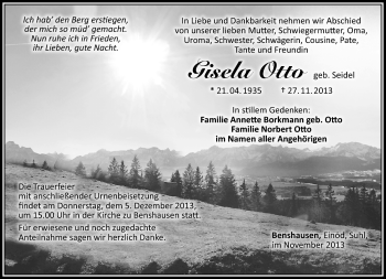 Traueranzeige von Gisela Otto von Südthüringer Presse