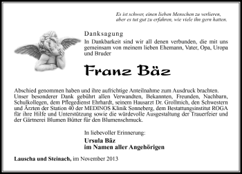 Traueranzeige von Franz Bäz von Südthüringer Presse
