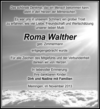 Traueranzeige von Roma Walther von Südthüringer Presse