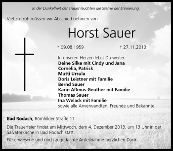Traueranzeige von Horst Sauer von Neue Presse Coburg