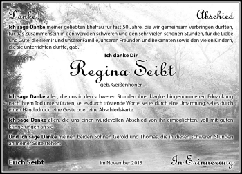 Traueranzeige von Regina Seibt von Südthüringer Presse