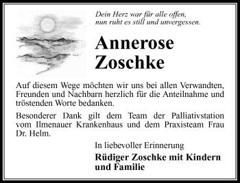 Traueranzeige von Annerose Zoschke von Südthüringer Presse