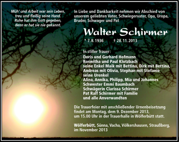 Traueranzeige von Walter Schirmer von Südthüringer Presse
