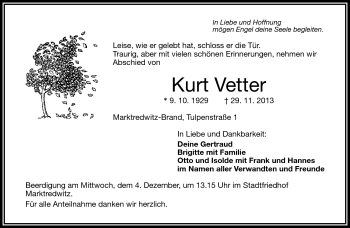 Traueranzeige von Kurt Vetter von Frankenpost