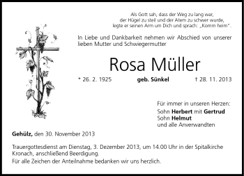 Traueranzeige von Rosa Müller von Neue Presse Coburg