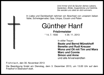 Traueranzeige von Günther Hanf von Neue Presse Coburg
