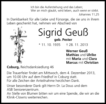 Traueranzeige von Sigrid Geuß von Neue Presse Coburg
