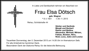 Traueranzeige von Elsa Dötsch von Frankenpost