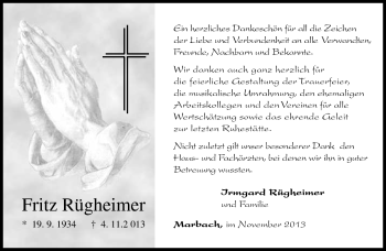 Traueranzeige von Fritz Rügheimer von Neue Presse Coburg