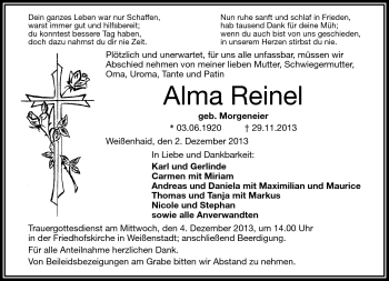 Traueranzeige von Alma Reinel von Frankenpost