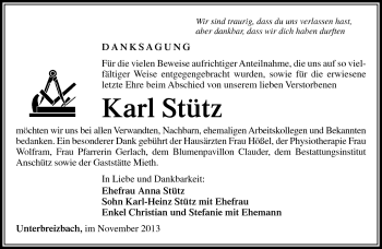Traueranzeige von Karl Stütz von Südthüringer Presse