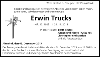 Traueranzeige von Erwin Trucks von Neue Presse Coburg