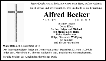 Traueranzeige von Alfredq Becker von Neue Presse Coburg