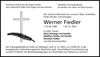 Traueranzeige von Werner Fiedler von Neue Presse Coburg
