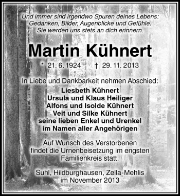 Traueranzeige von Martin Kühnert von Südthüringer Presse
