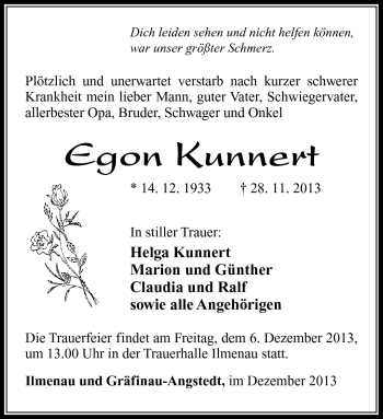 Traueranzeige von Egon Kunnert von Südthüringer Presse