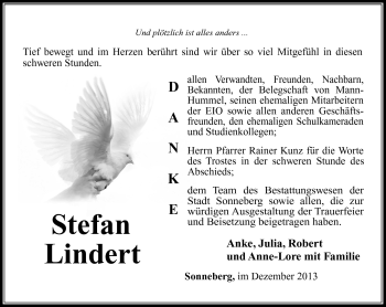 Traueranzeige von Stefan Lindert von Südthüringer Presse