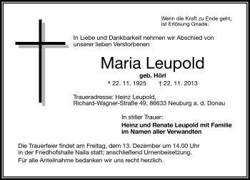 Traueranzeige von Marie Leupold von Frankenpost