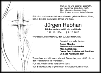 Traueranzeige von Jürgen Rebhan von Frankenpost