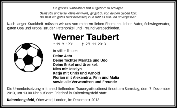 Traueranzeige von Werner Taubert von Südthüringer Presse
