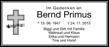 Traueranzeige von Bernd Primus von Frankenpost
