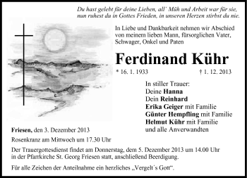 Traueranzeige von Ferdinand Kühr von Neue Presse Coburg