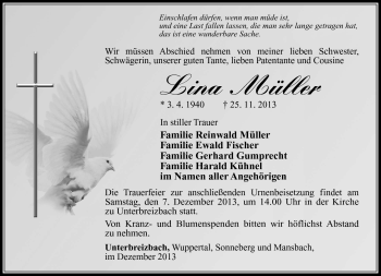 Traueranzeige von Lina Müller von Südthüringer Presse