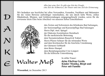 Traueranzeige von Walter Meß von Südthüringer Presse