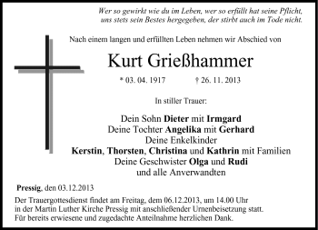 Traueranzeige von Kurt Grießhammer von Neue Presse Coburg