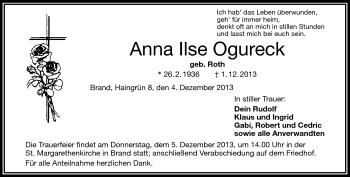 Traueranzeige von Anna Ilse Ogureck von Frankenpost