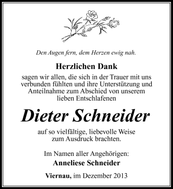 Traueranzeige von Dieter Schneider von Südthüringer Presse