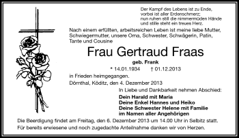 Traueranzeige von Gertraud Fraas von Frankenpost