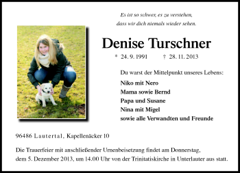 Traueranzeige von Denise Turschner von Neue Presse Coburg