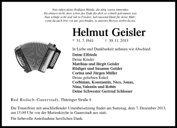 Traueranzeige von Helmut Geisler von Neue Presse Coburg