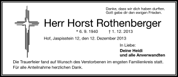 Traueranzeige von Horst Rothenberger von Frankenpost