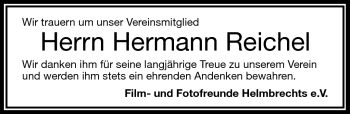 Traueranzeige von Hermann Reichel von Frankenpost
