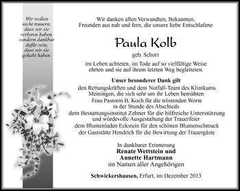 Traueranzeige von Paula Kolb von Südthüringer Presse