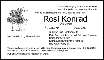 Traueranzeige von Rosi Konrad von Neue Presse Coburg